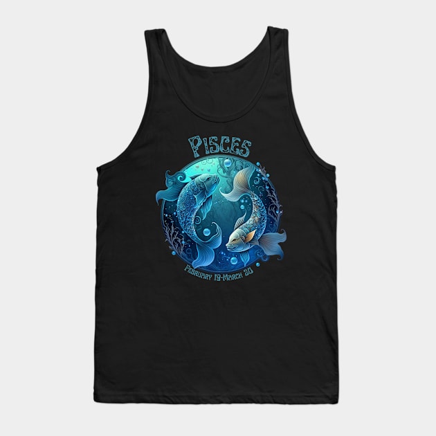 Retro PIsces Zodiac Sign Tank Top by Curio Pop Relics